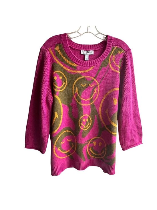 LOGO by Lori Goldstein Sweaters - NWOT LOGO Lori Goldstein Smiley World Crew Neck Sweater M